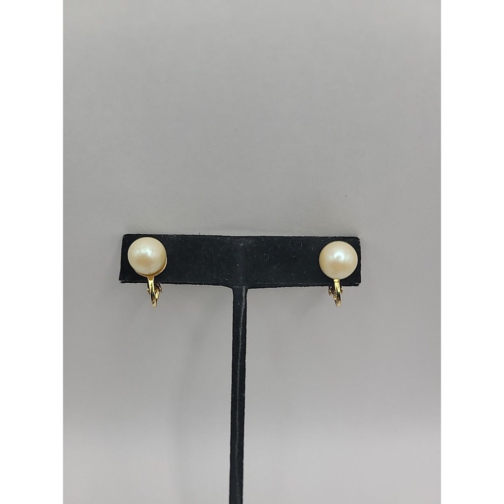Vintage Gold Tone Faux Pearl Clip On Earrings Classic Single Faux Pearl‎ Elegant